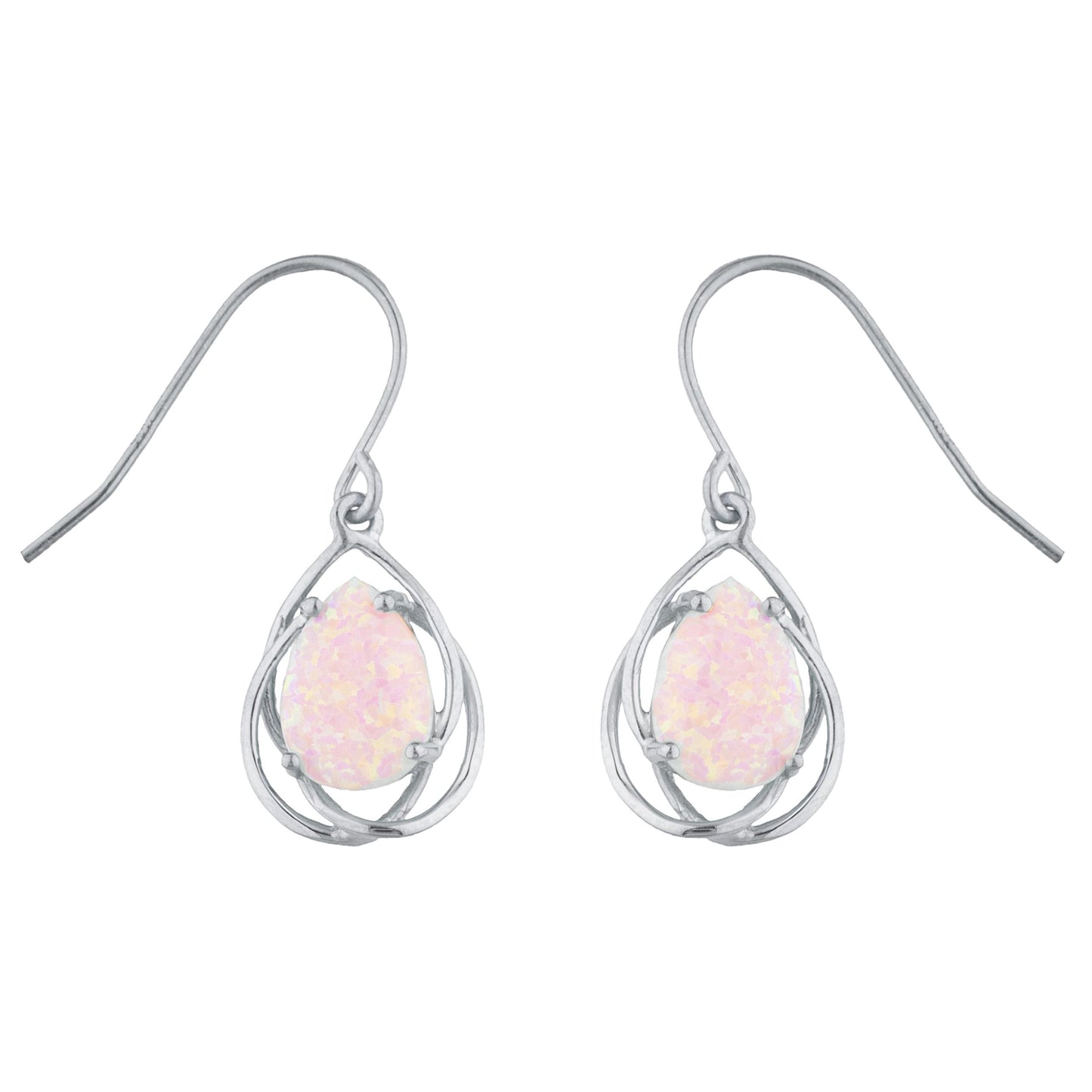 14Kt Gold Pink Opal Pear Teardrop Design Dangle Earrings