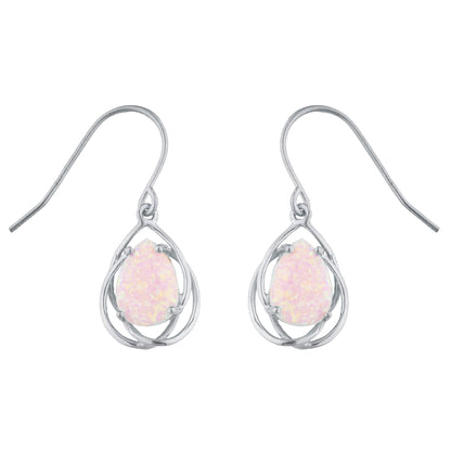 14Kt Gold Pink Opal Pear Teardrop Design Dangle Earrings