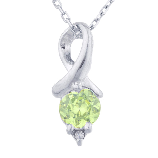 0.50 Ct Peridot & Diamond Round Design Pendant .925 Sterling Silver