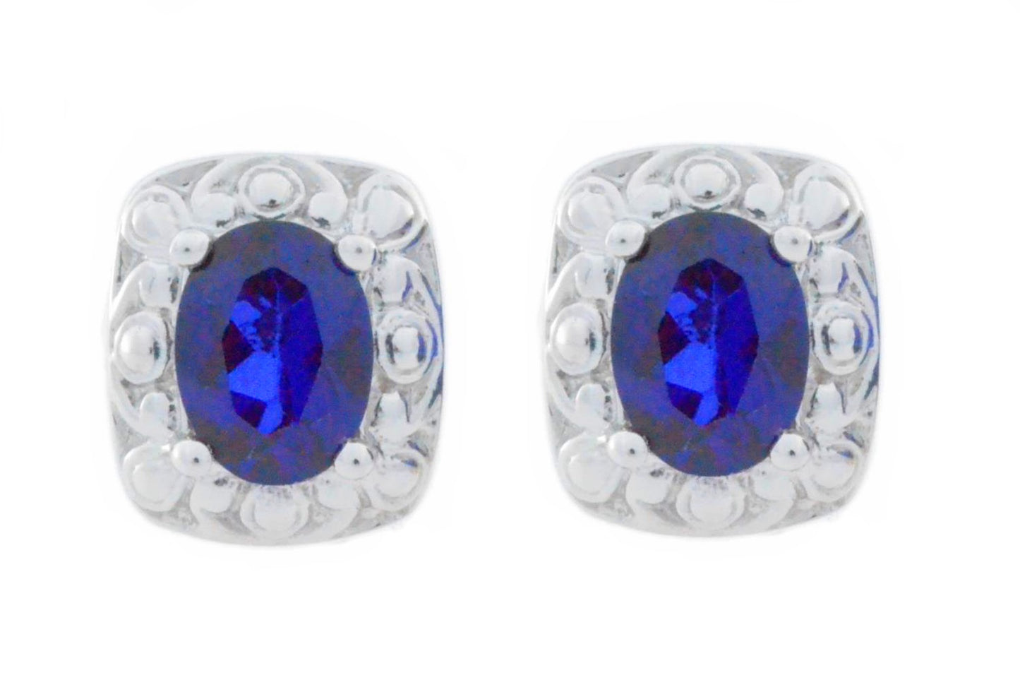 3 Ct Blue Sapphire Oval Stud Earrings .925 Sterling Silver