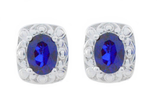 3 Ct Blue Sapphire Oval Stud Earrings .925 Sterling Silver