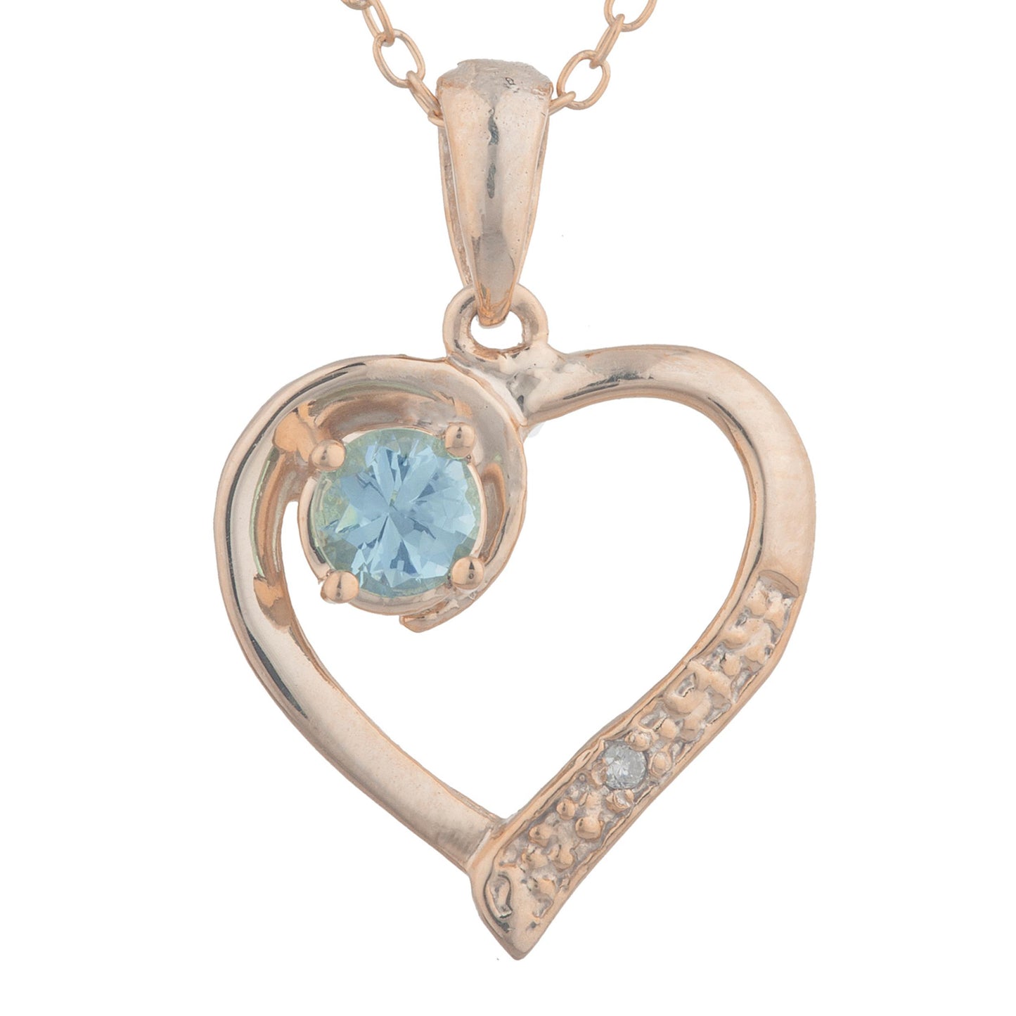 14Kt Rose Gold Plated Blue Topaz & Diamond Heart Pendant