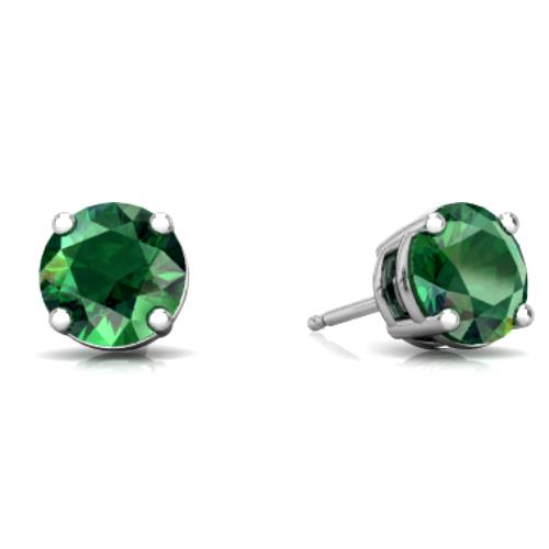 14Kt White Gold Emerald Round Stud Earrings