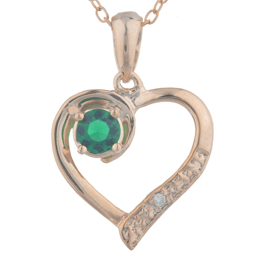 14Kt Rose Gold Plated Emerald & Diamond Heart Pendant