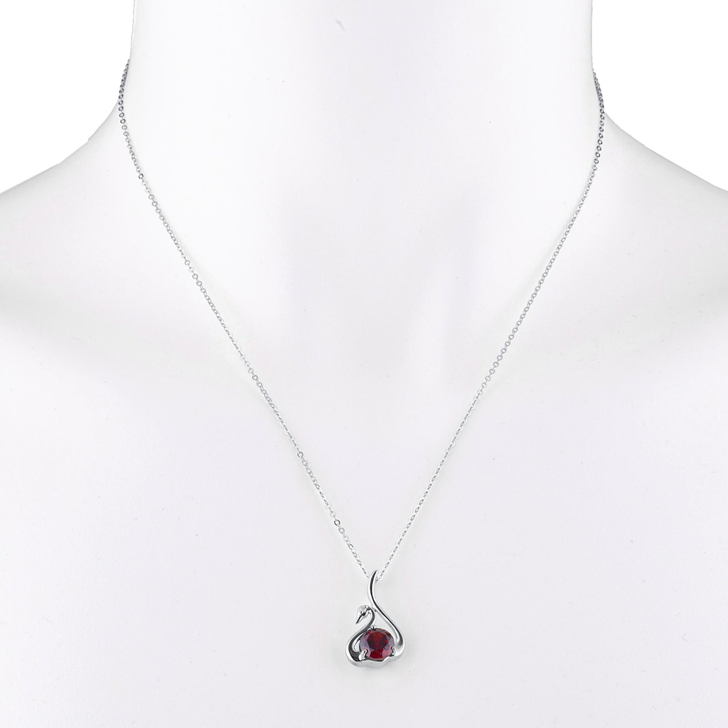 Garnet & Diamond Swan Pendant .925 Sterling Silver