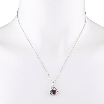 Garnet & Diamond Swan Pendant .925 Sterling Silver