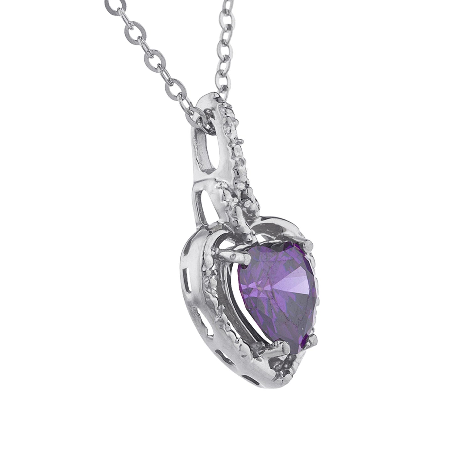 14Kt Gold Amethyst Heart Design Pendant Necklace