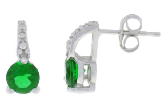 1 Ct Emerald & Diamond Round Stud Earrings .925 Sterling Silver