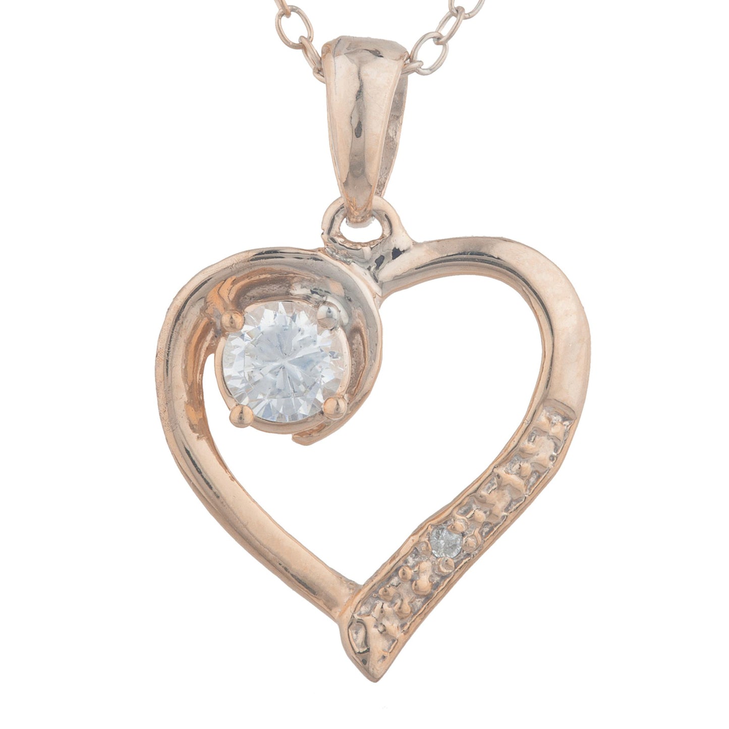 14Kt Rose Gold Plated White Sapphire & Diamond Heart Pendant