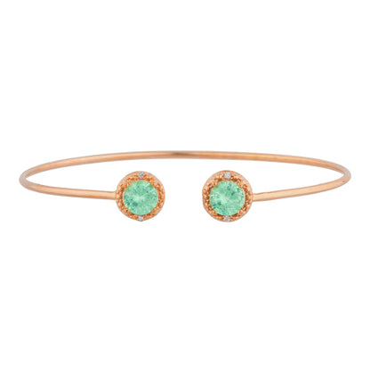 14Kt Gold Green Sapphire & Diamond Round Bangle Bracelet