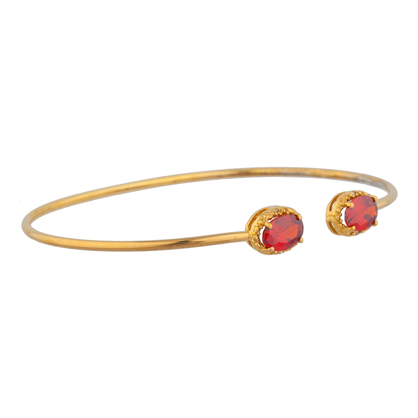 14Kt Gold Garnet & Diamond Oval Bangle Bracelet