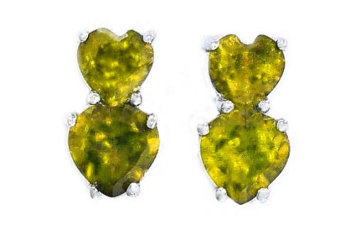 3 Ct Peridot Double Heart Stud Earrings .925 Sterling Silver