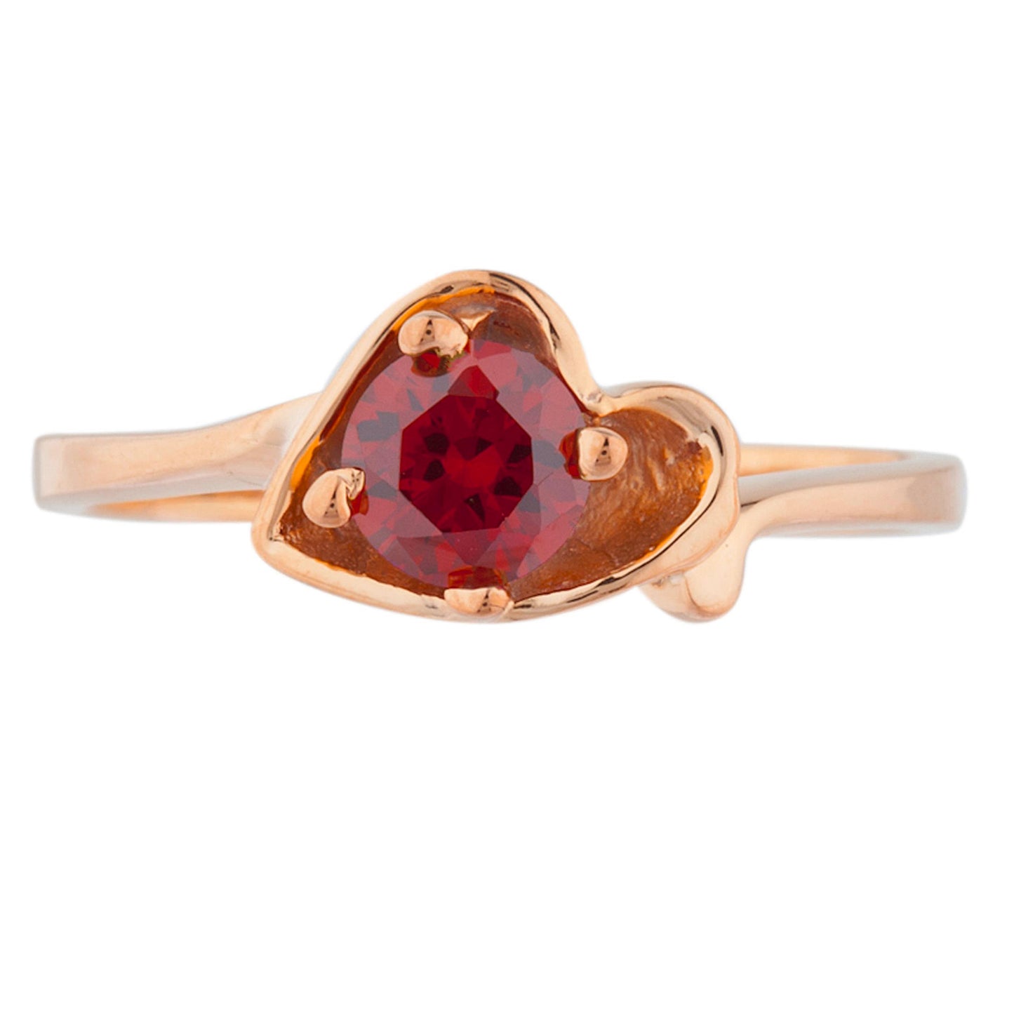 14Kt Gold Garnet Round Heart Ring