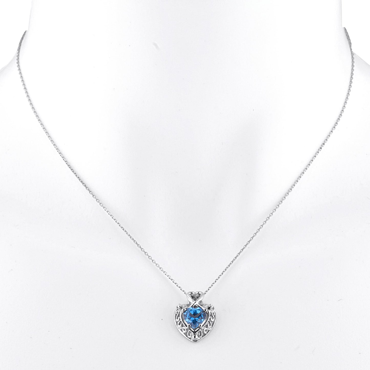 1.5 Ct London Blue Topaz Heart Design Pendant .925 Sterling Silver