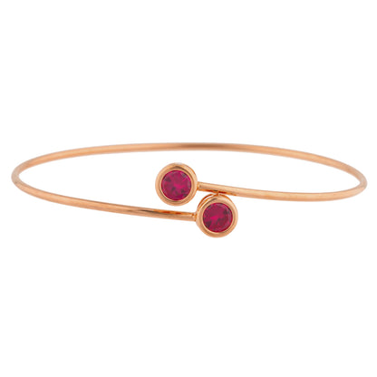 14Kt Rose Gold Plated Created Ruby Round Bezel Bangle Bracelet