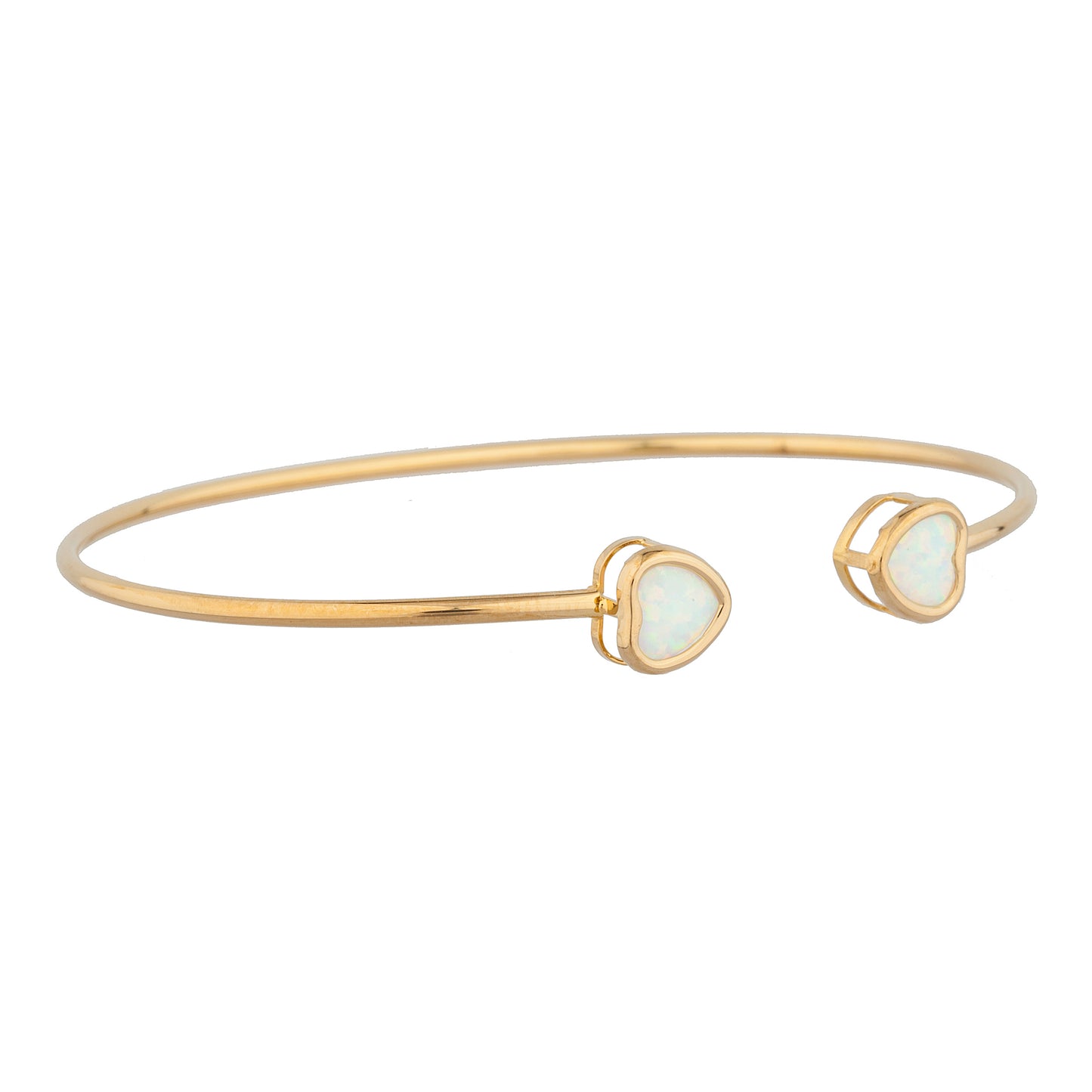 14Kt Yellow Gold Plated Opal Heart Bezel Bangle Bracelet