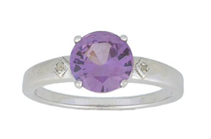 2 Ct Alexandrite & Diamond Round Ring .925 Sterling Silver Rhodium Finish