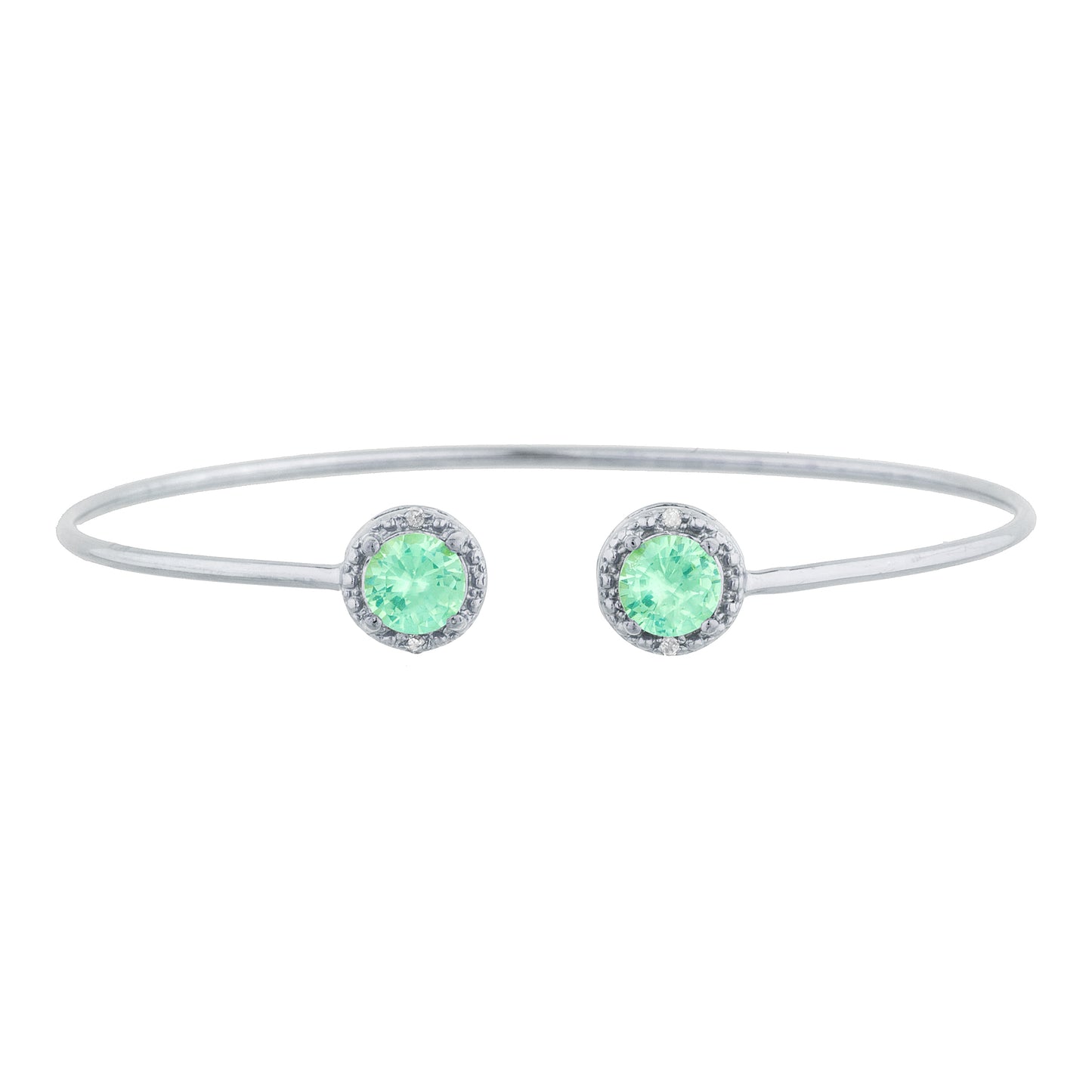 14Kt Gold Green Sapphire & Diamond Round Bangle Bracelet