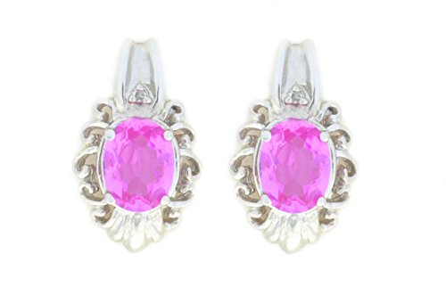 3 Ct Pink Sapphire & Diamond Oval Stud Earrings .925 Sterling Silver