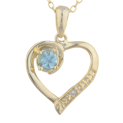 14Kt Yellow Gold Plated Blue Topaz & Diamond Heart Pendant