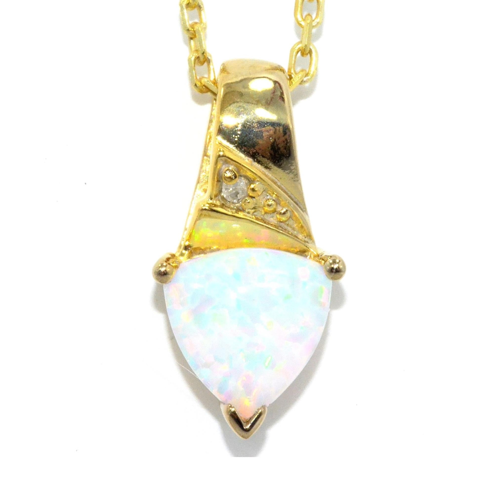 14Kt Gold Opal & Diamond Trillion Pendant Necklace