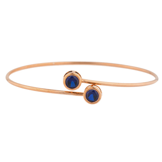 14Kt Rose Gold Plated Blue Sapphire Round Bezel Bangle Bracelet