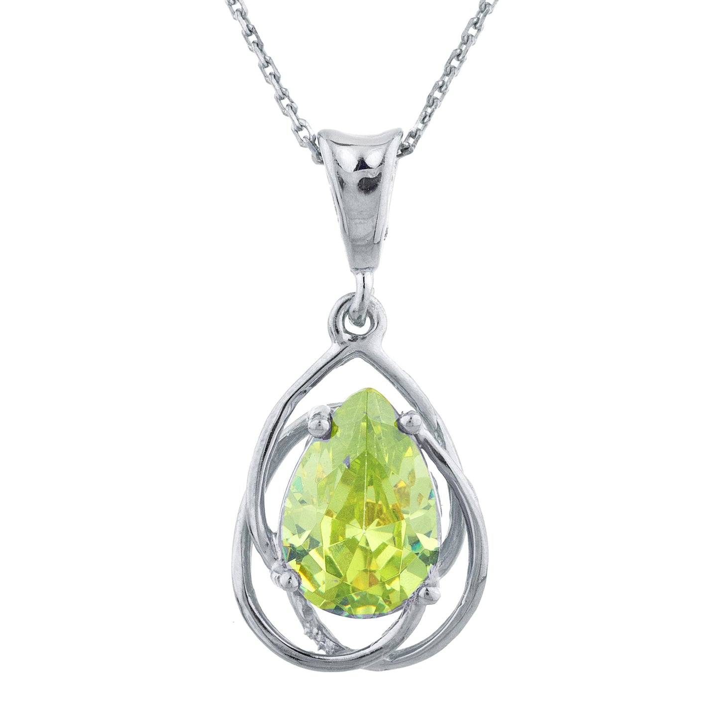 14Kt Gold 2 Ct Peridot Pear Teardrop Design Pendant Necklace