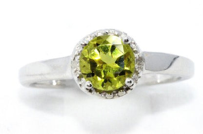 1 Ct Peridot & Diamond Round Ring .925 Sterling Silver Rhodium Finish