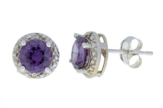 2 Ct Alexandrite & Diamond Round Stud Earrings 14Kt White Gold