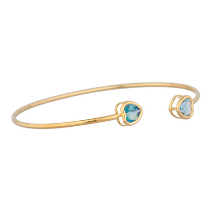 14Kt Yellow Gold Plated Natural Blue Mystic Topaz Heart Bezel Bangle Bracelet