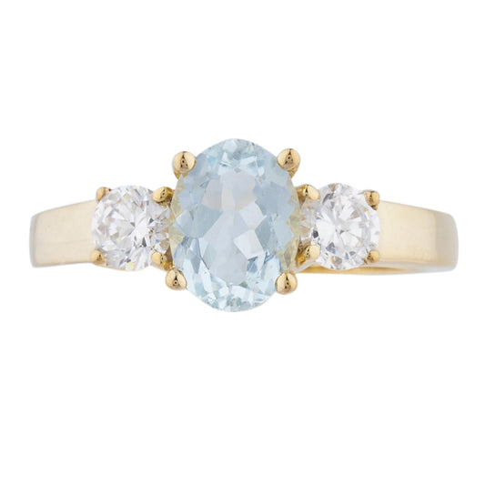 14Kt Gold 2 Ct Aquamarine & Zirconia Oval Ring