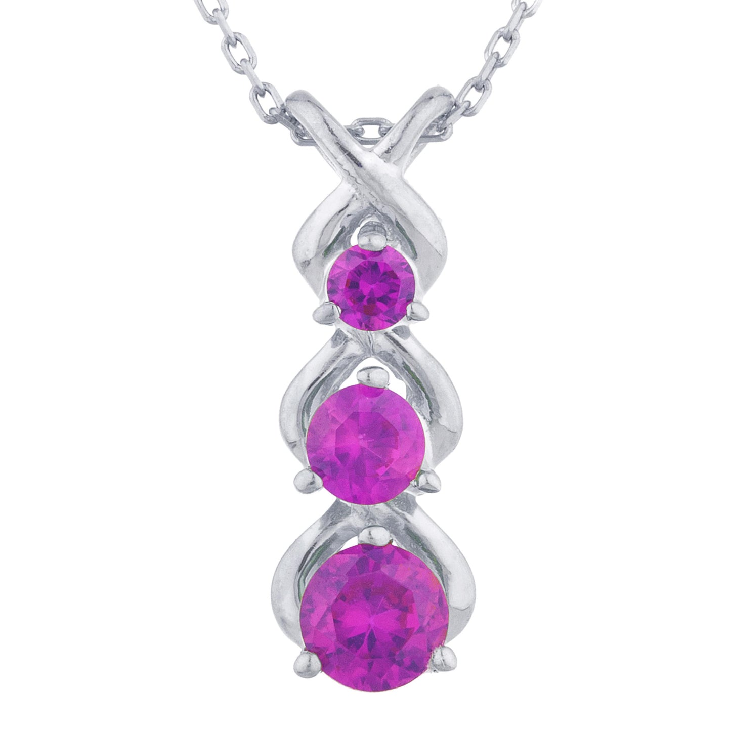 Created Ruby Round Past Present Future Pendant .925 Sterling Silver