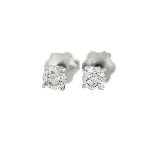 14Kt White Gold 1/3 Ct Genuine Natural Diamond Round Stud Earrings