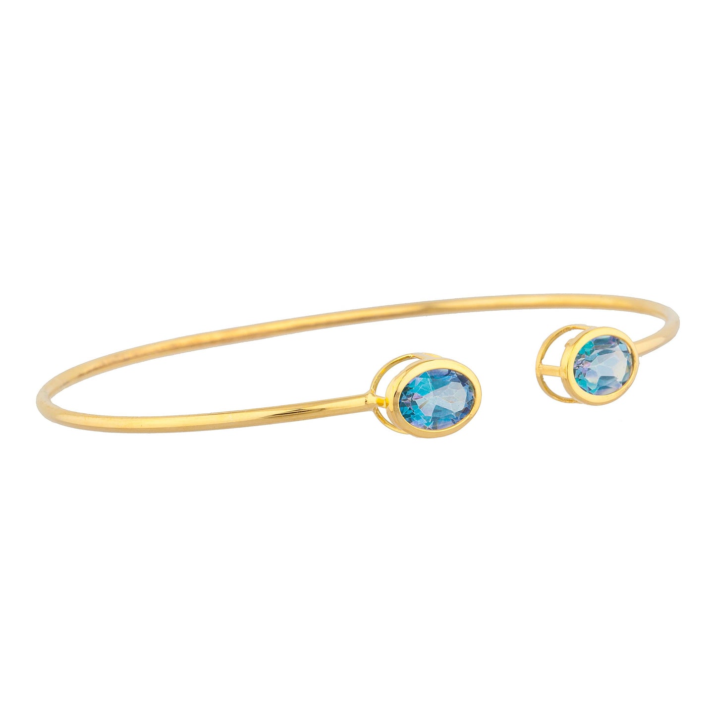 14Kt Gold Natural Blue Mystic Topaz Oval Bezel Bangle Bracelet