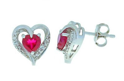 2.5 Carat Ruby & White Sapphire Heart Stud Earrings and Pendant .925 Sterling...