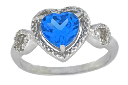 1.5 Ct London Blue Topaz & Diamond Heart Ring .925 Sterling Silver Rhodium Finish