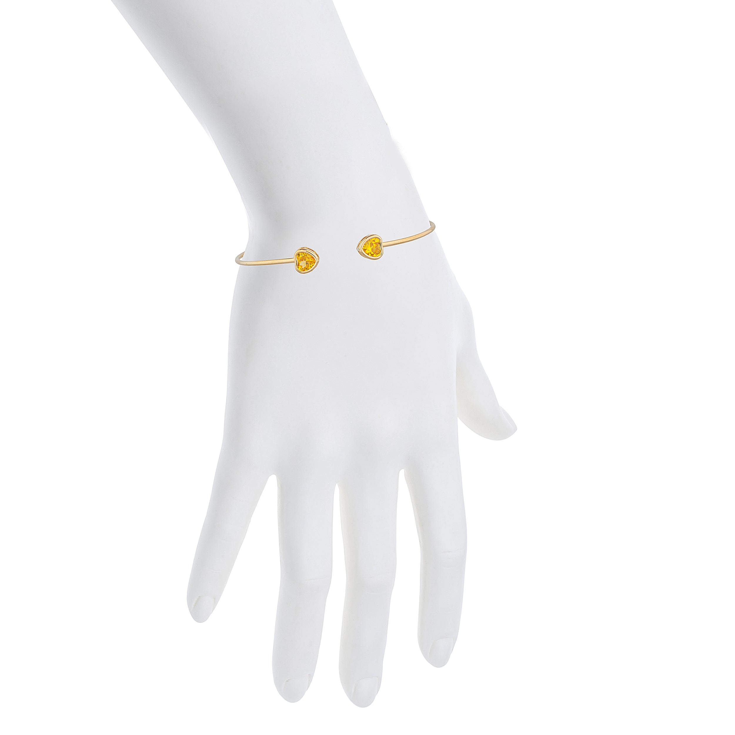 14Kt Gold Yellow Citrine Heart Bezel Bangle Bracelet