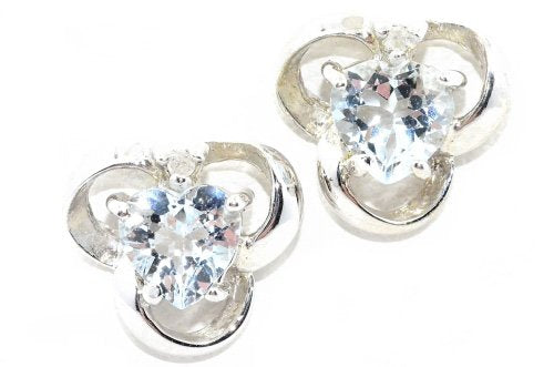 1 Ct Genuine Aquamarine Heart Diamond Stud Earrings .925 Sterling Silver