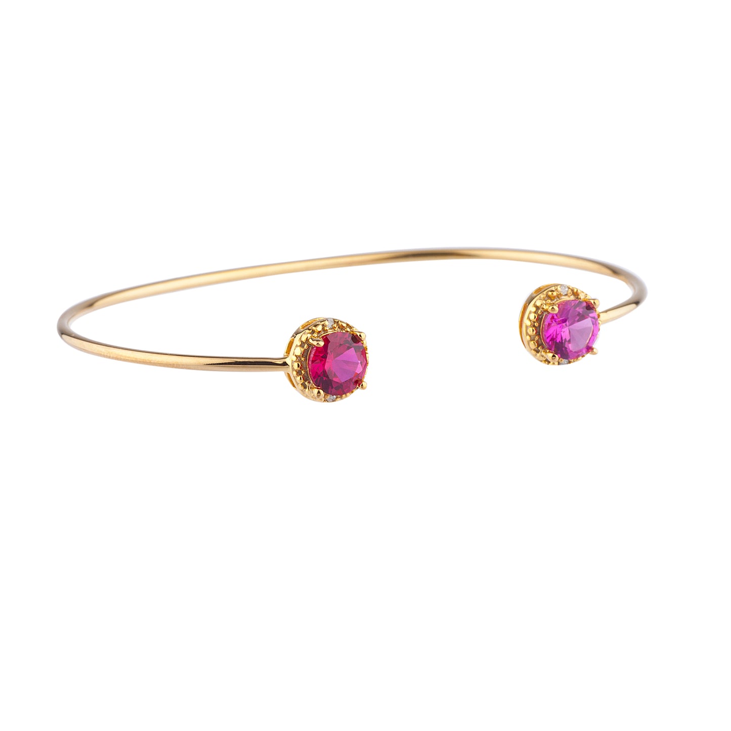 14Kt Gold Created Ruby & Pink Sapphire Diamond Round Bangle Bracelet