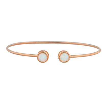 14Kt Rose Gold Plated Opal Round Bezel Bangle Bracelet