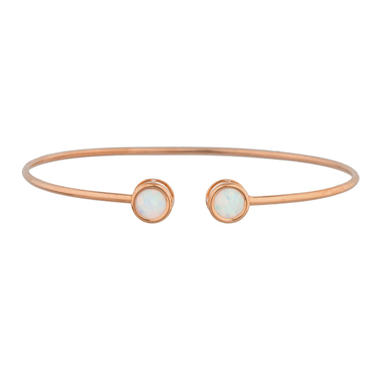 14Kt Rose Gold Plated Opal Round Bezel Bangle Bracelet