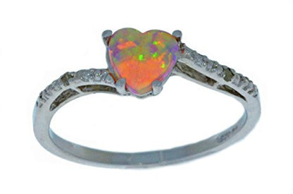 6mm Pink Opal & Diamond Heart Ring .925 Sterling Silver Rhodium Finish