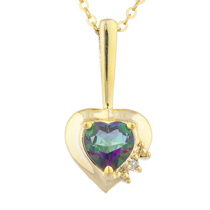 14Kt Gold Natural Mystic Topaz & Diamond Heart Design Pendant Necklace