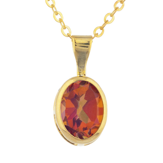 14Kt Gold Natural Ecstasy Mystic Topaz Oval Bezel Pendant Necklace