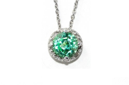 1 Ct Green Sapphire Round Diamond Pendant .925 Sterling Silver Rhodium Finish