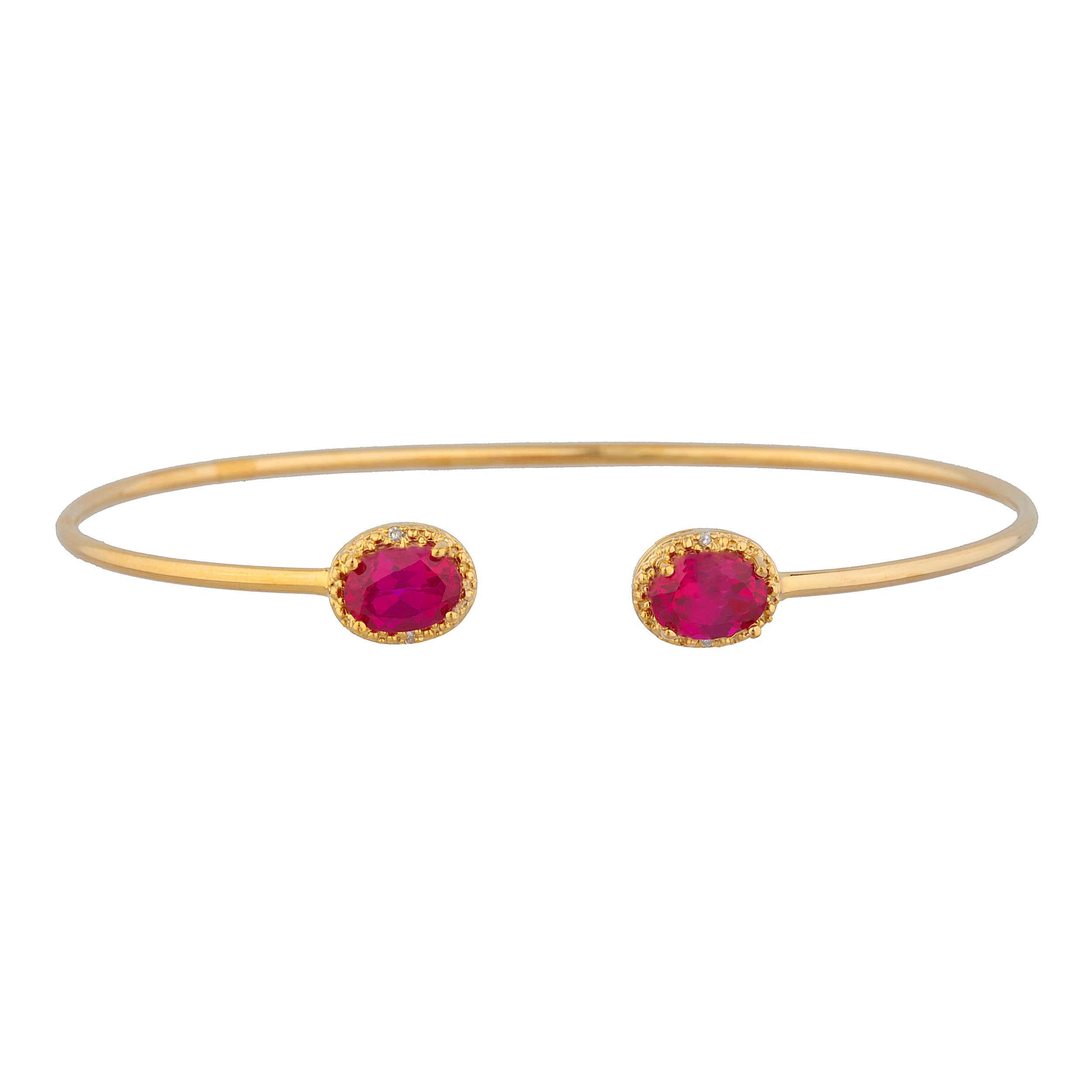 14Kt Gold Created Ruby & Diamond Oval Bangle Bracelet