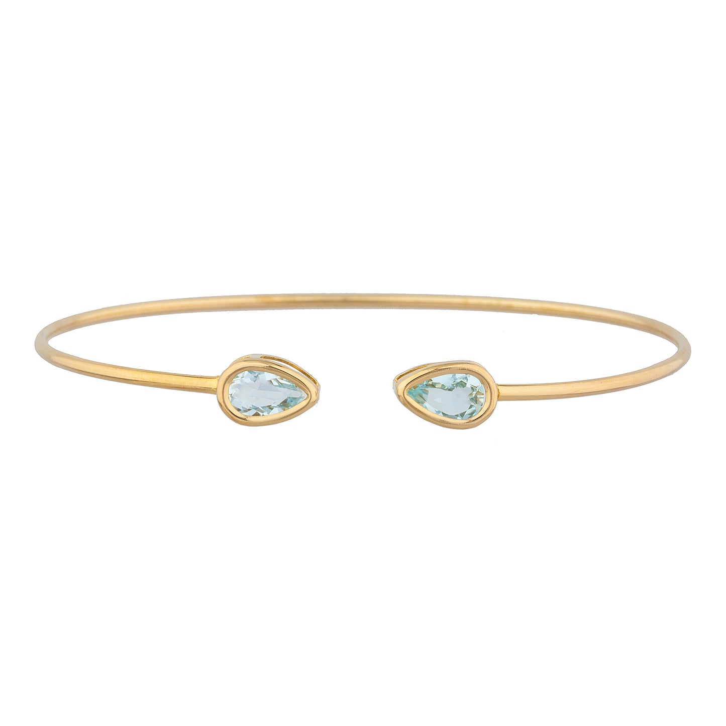 14Kt Yellow Gold Plated Aquamarine Pear Bezel Bangle Bracelet