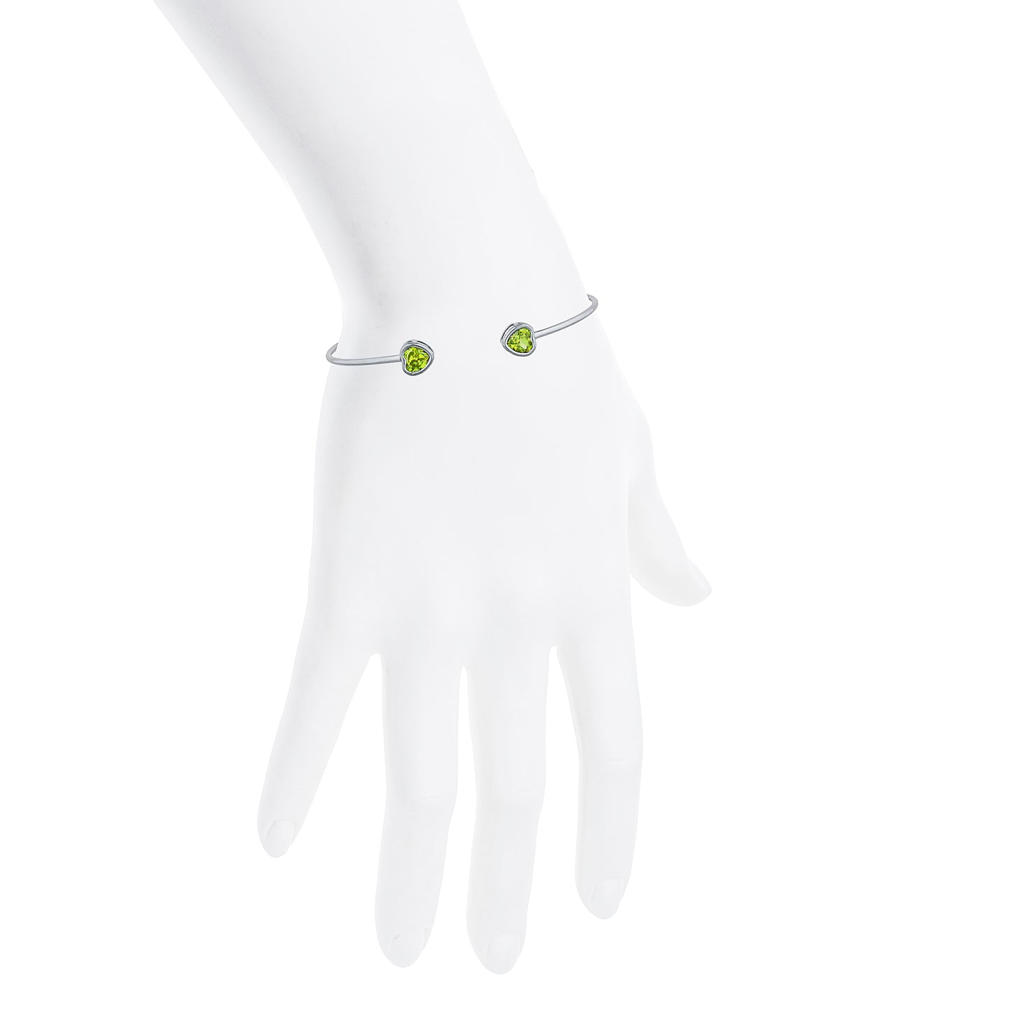 2 Ct Peridot Heart Bezel Bangle Bracelet .925 Sterling Silver