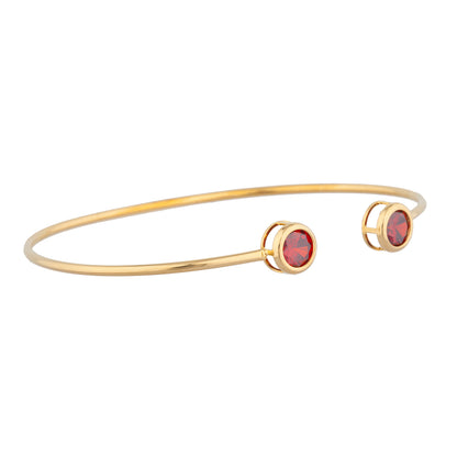 14Kt Yellow Gold Plated Garnet Round Bezel Bangle Bracelet