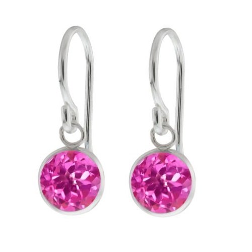 1 Ct Pink Sapphire Round Bezel Dangle Earrings .925 Sterling Silver